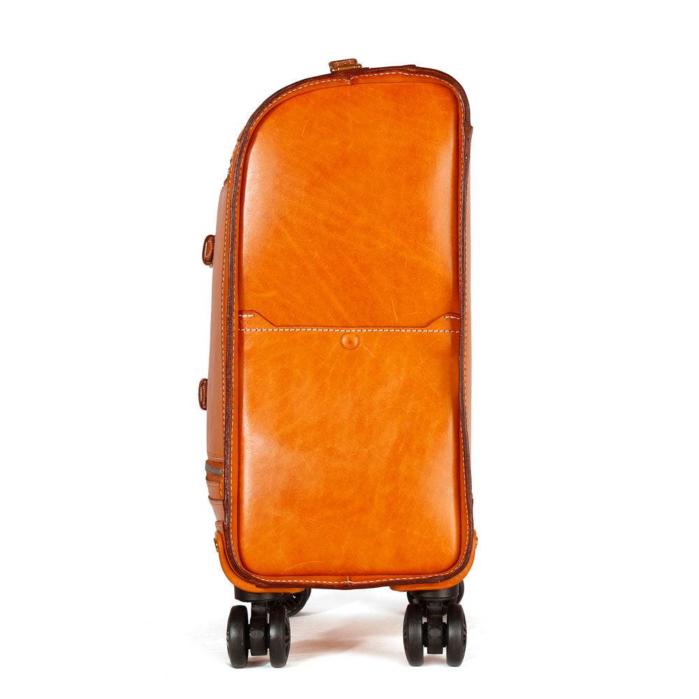 Unisex Genuine Vintage Vegetable Tanned Leather Check-In Carry On Business Rolling Bag Rotate Universal Wheel 20 Inch Travelling Trolley Luggage Business Trolley Bag