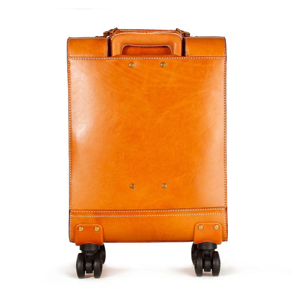 Unisex Genuine Vintage Vegetable Tanned Leather Check-In Carry On Business Rolling Bag Rotate Universal Wheel 20 Inch Travelling Trolley Luggage Business Trolley Bag
