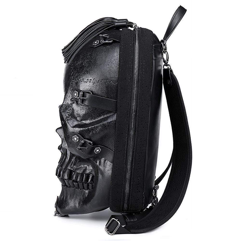 Unisex Kreepsville 3D Skull small backpack with adjustable straps, featuring a detailed skull design, by Rossie Viren.