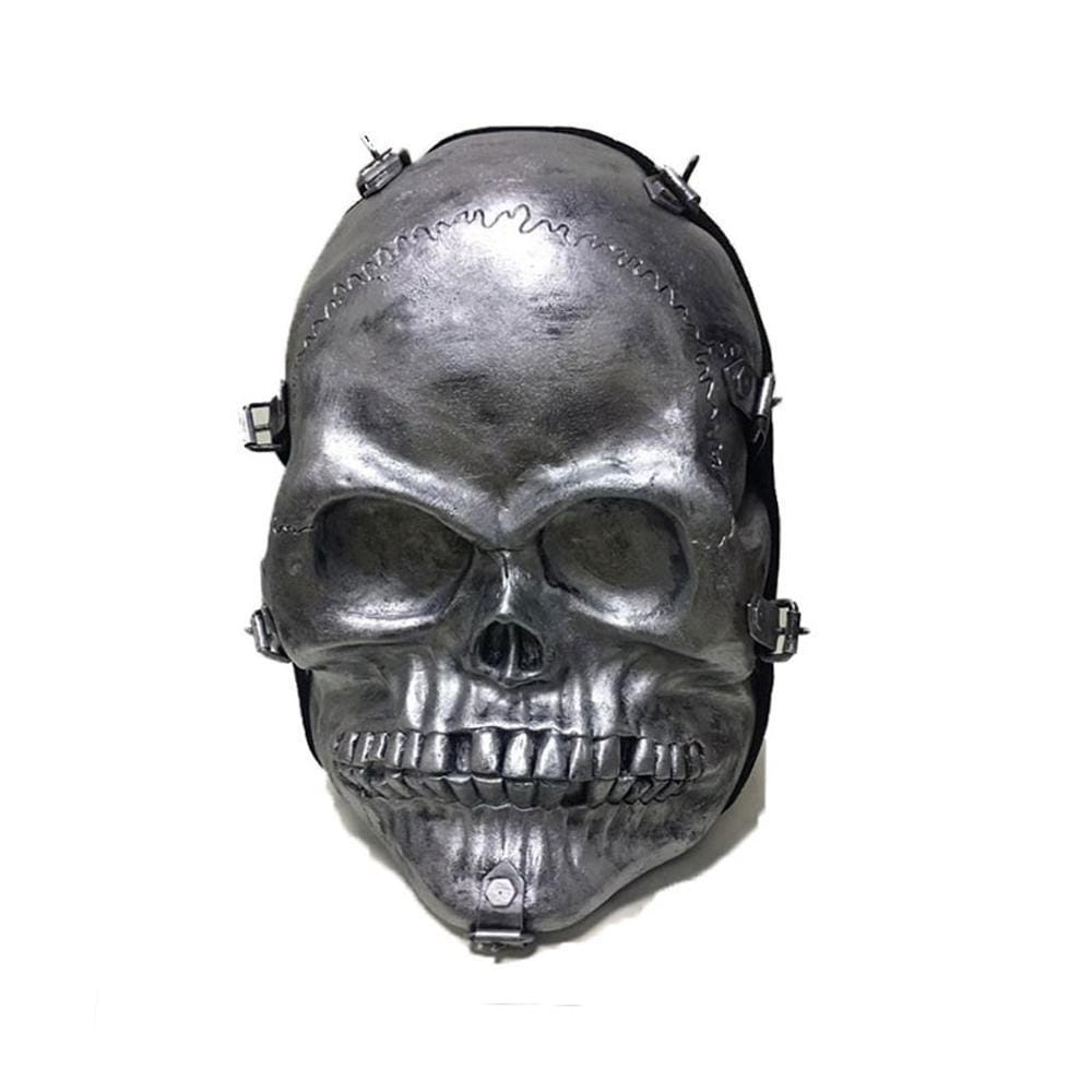 Small unisex Kreepsville 3D skull backpack handbag by Rossie Viren, featuring a detailed skull design and adjustable straps.