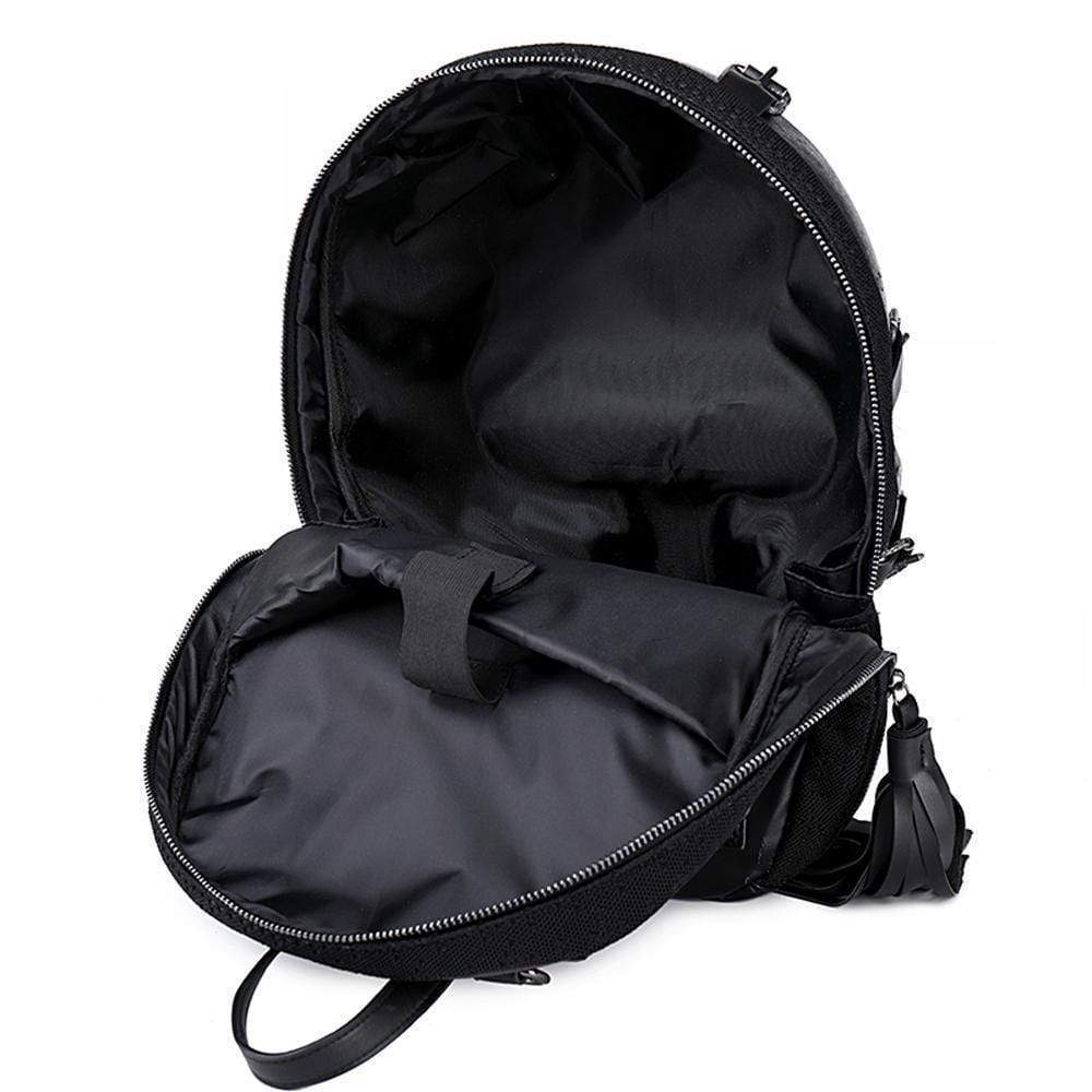 Small unisex Kreepsville 3D skull backpack handbag with bold skull design by Rossie Viren.