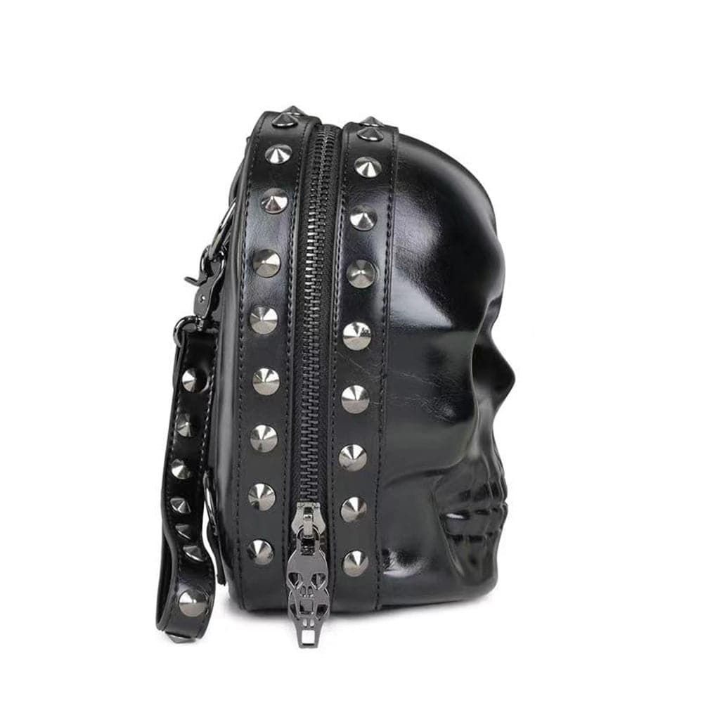 Unisex 3D Skull Kreepsville backpack by Rossie Viren featuring a waist and chest sling design with bold skull graphics.