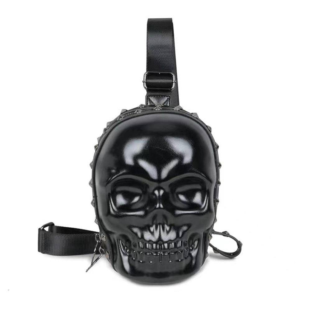 Unisex 3D Skull Kreepsville waist chest sling bag by Rossie Viren with bold skull design and adjustable straps.