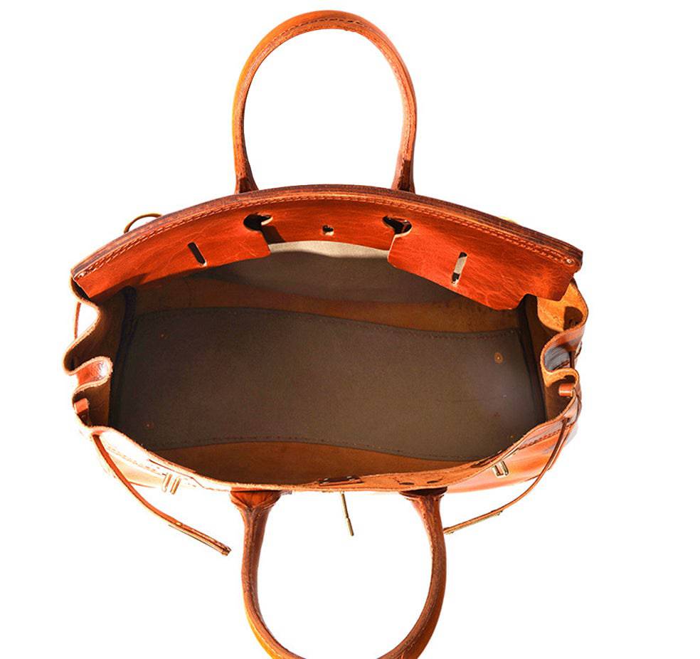 Rossie Viren Women's Unisex Large Vintage Vegetable Tanned Leather Padlock Tote Bag