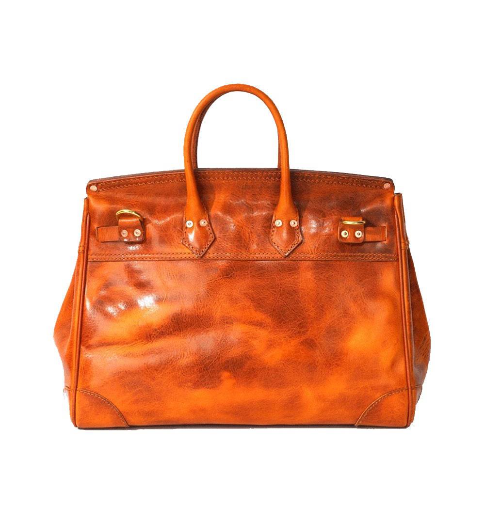 Rossie Viren Women's Unisex Large Vintage Vegetable Tanned Leather Padlock Tote Bag