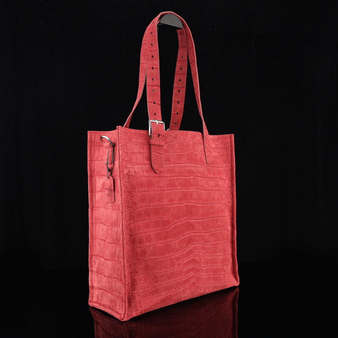 Unisex Nubuck Genuine Crocodile Skin Leather Large Shopper Tote Bag