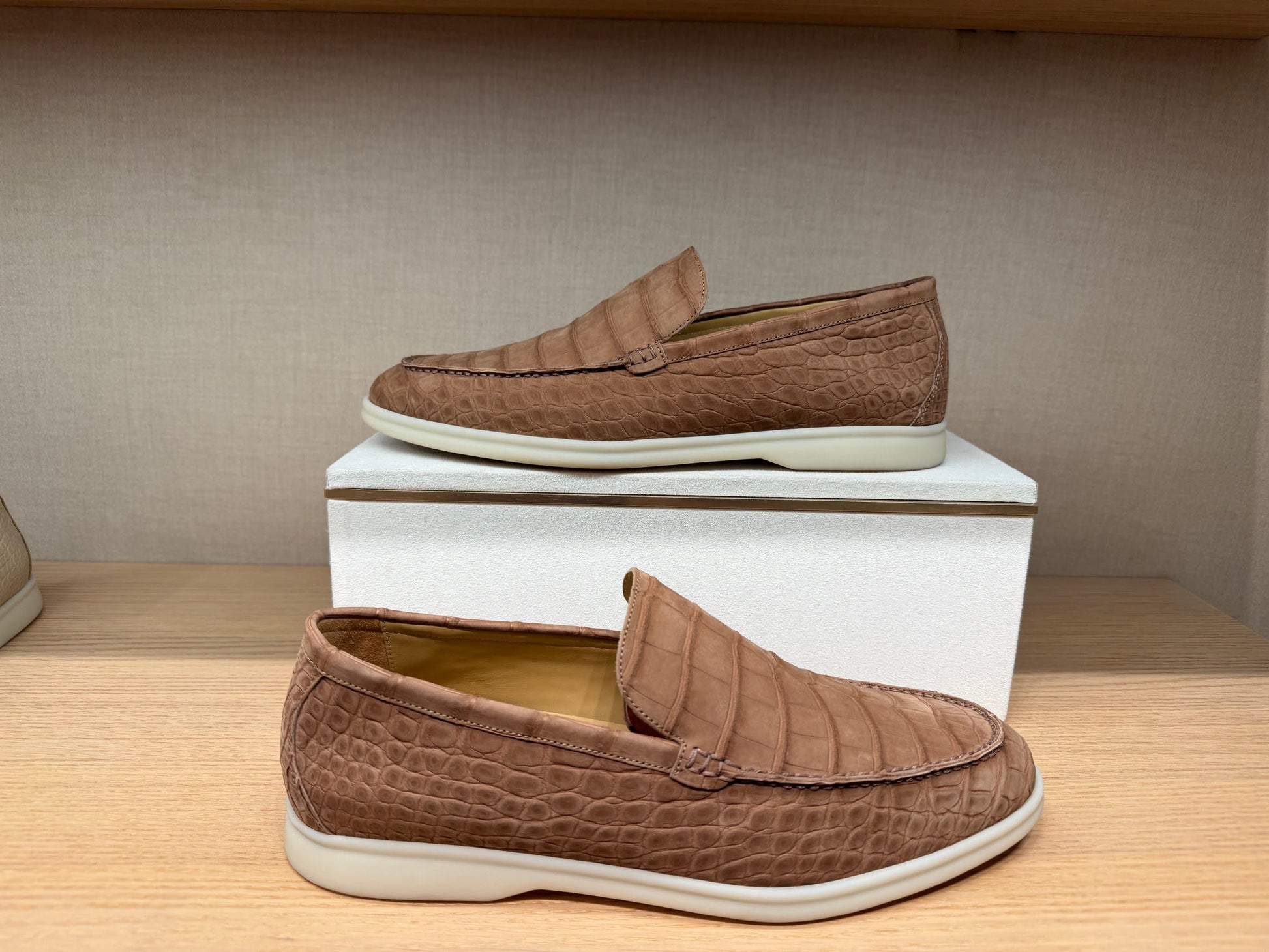 Rossie Viren men's brown crocodile leather loafers with slip-on design, preordered nubuck crocodile shoes, comfortable dress shoes