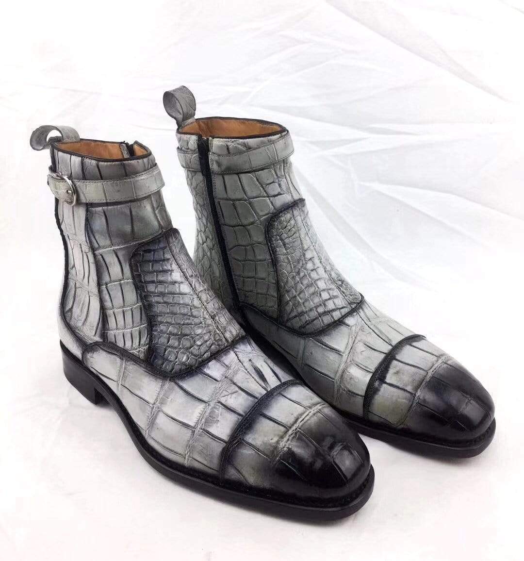 Crocodile Shoes Vintage Crocodile Belly Leather Short Booties Ankle Boots Winter Men's Martin Boots Shoes