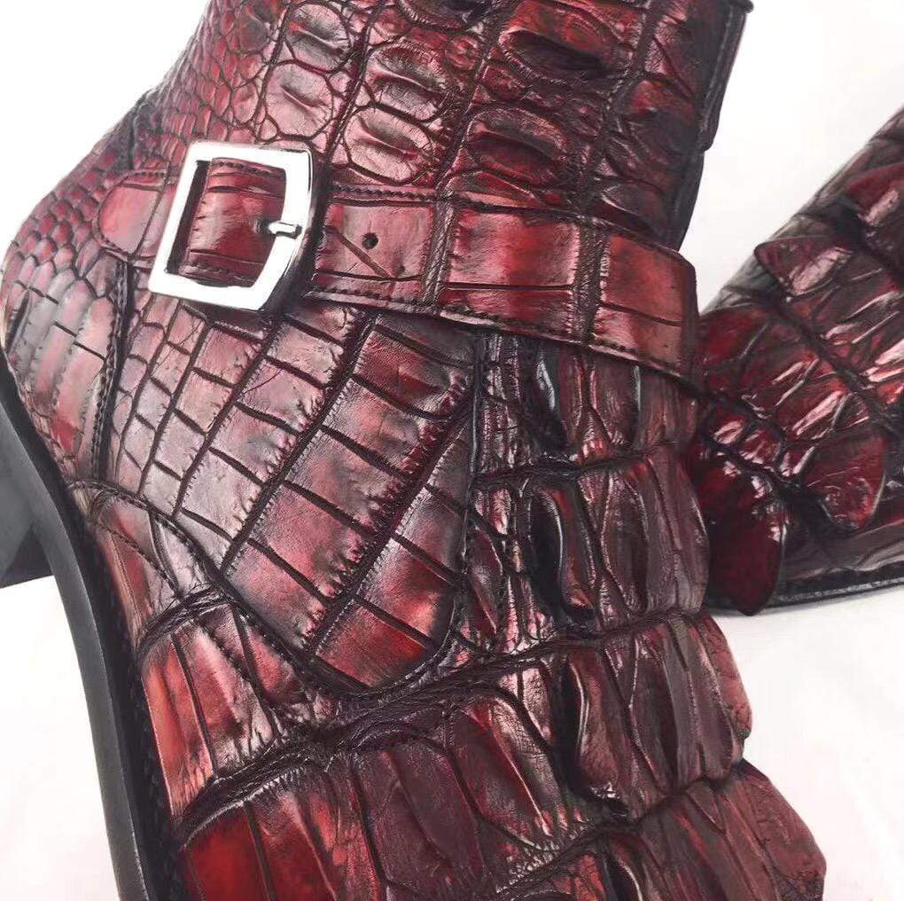 Crocodile Shoes Vintage Crocodile Bone Leather Short Booties Ankle Boots Winter Men's Martin Boots Shoes
