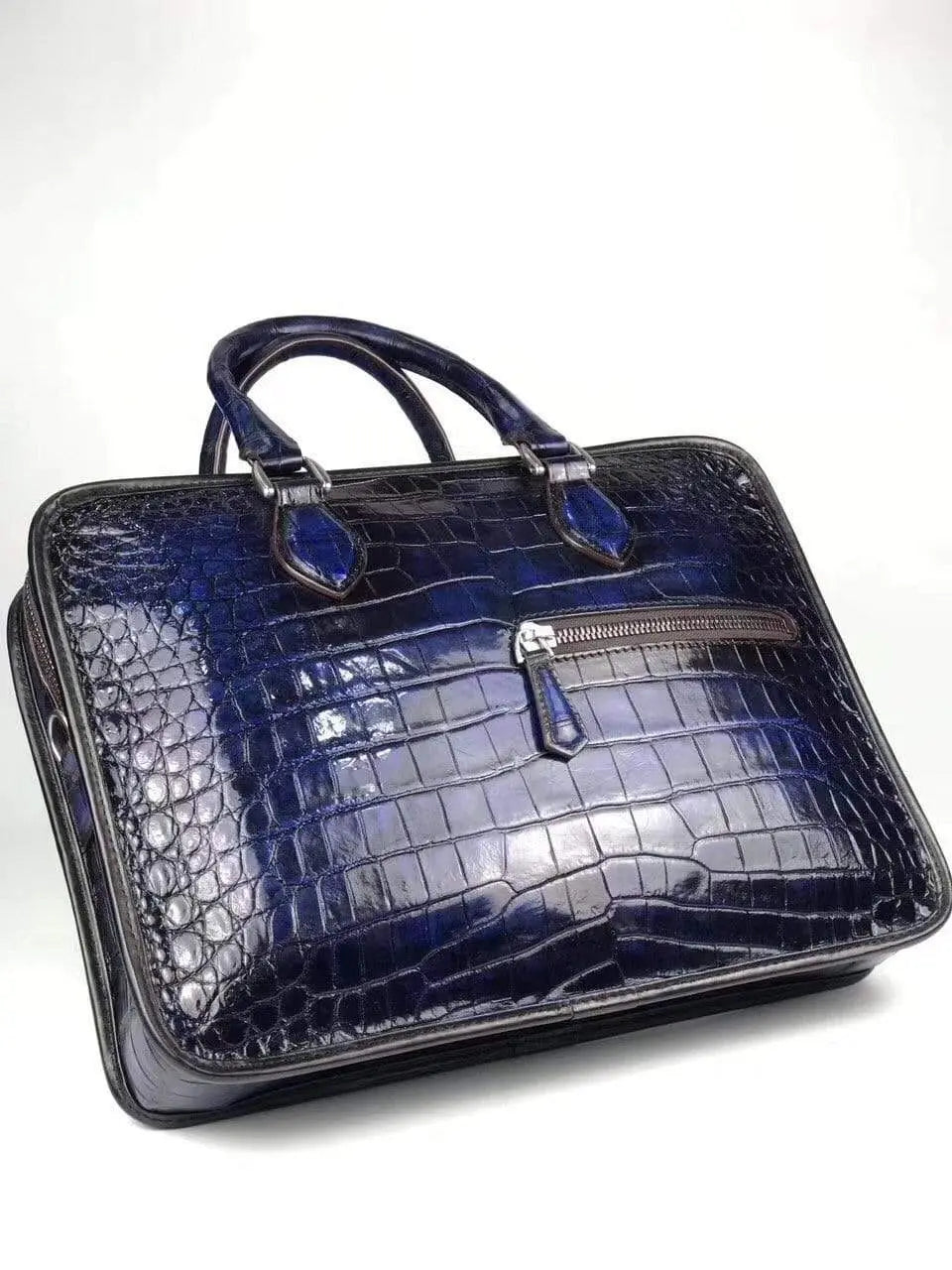 Vintage crocodile leather briefcase handbag with top handles and business bag design by Rossie Viren.