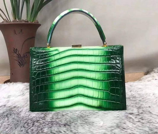 Vintage Crocodile Leather Evening Purse Top Handle Clutch Bag