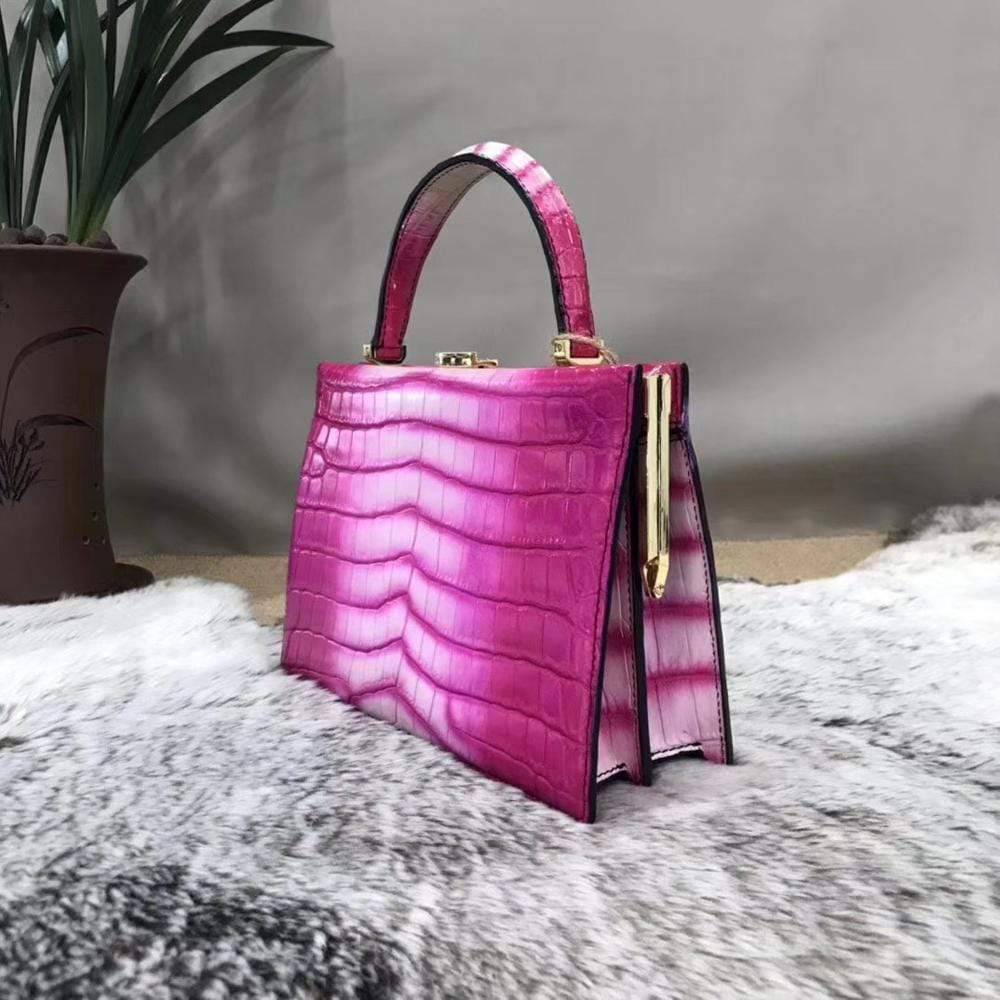 Vintage Crocodile Leather Evening Purse Top Handle Clutch Bag