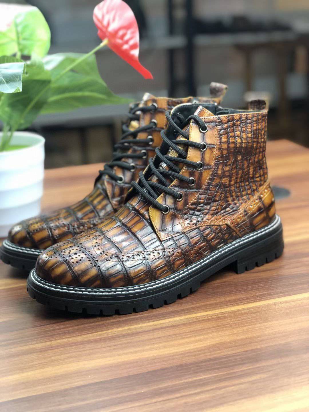 Crocodile Shoes, Vintage Crocodile Skin Leather Martin Boots