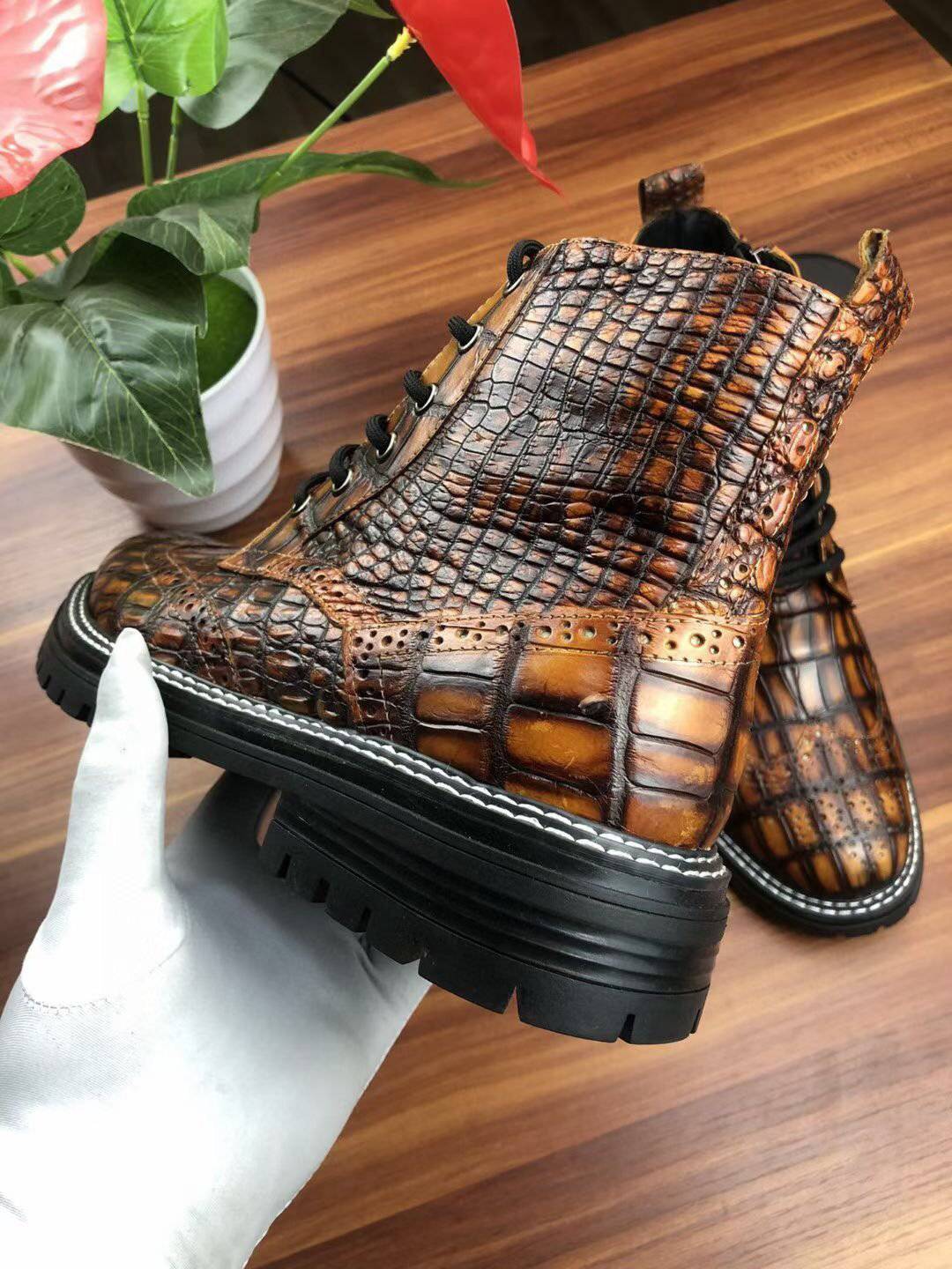 Crocodile Shoes, Vintage Crocodile Skin Leather Martin Boots