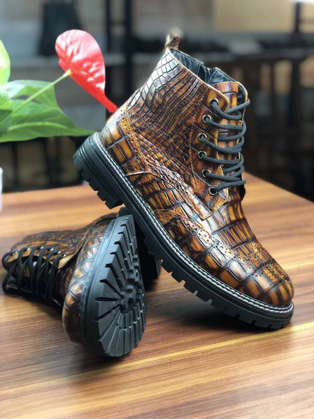Crocodile Shoes, Vintage Crocodile Skin Leather Martin Boots