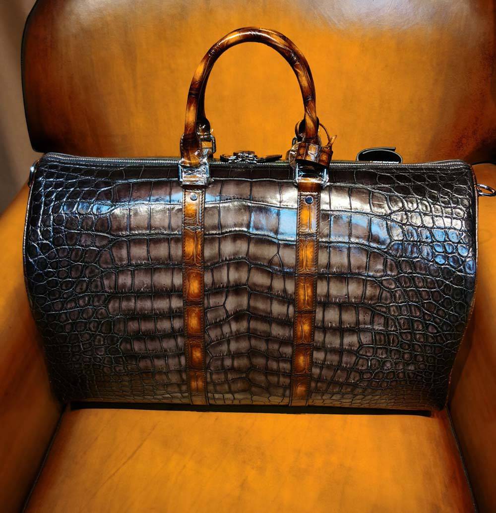 Vintage Brown Genuine Crocodile Leather Large Duffel Bag