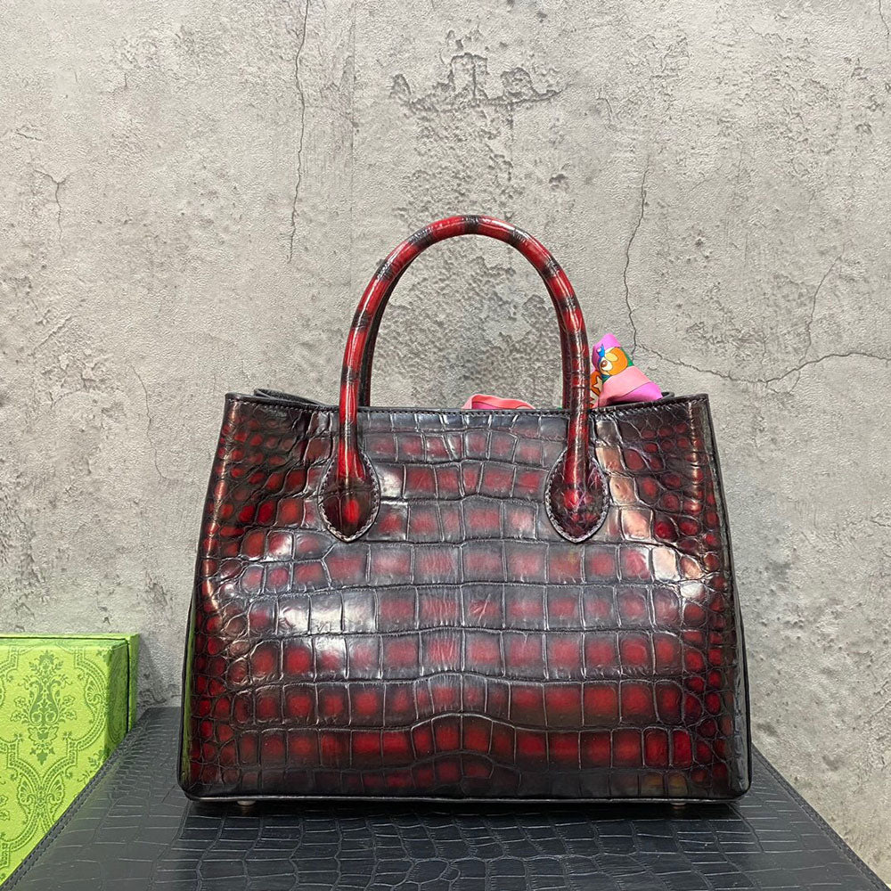 Vintage Rossie Viren crocodile leather handbag with top handle, shoulder strap, tote style, 30cm size, stylish and luxurious.