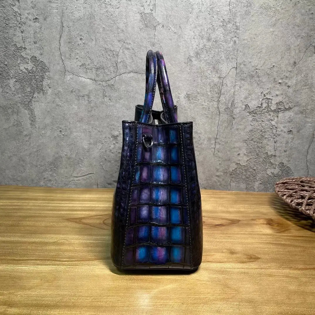 Vintage Rossie Viren crocodile leather top handle handbag with shoulder strap and tote style, featuring a 30cm size and elegant design.