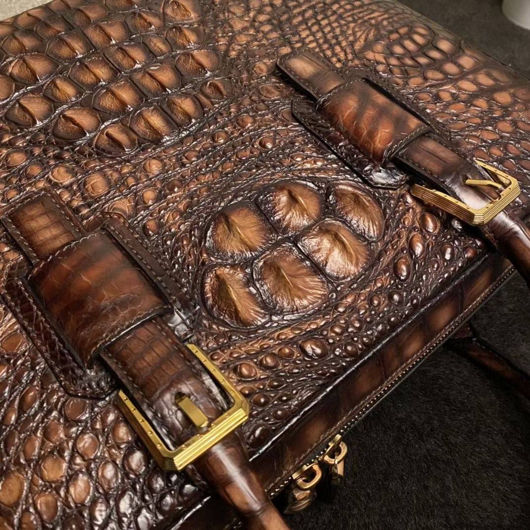 Genuine Crocodile Leather Briefcase ,Business Laptop Bags Vintage Tan
