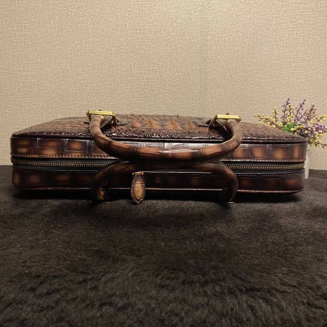 Genuine Crocodile Leather Briefcase ,Business Laptop Bags Vintage Tan