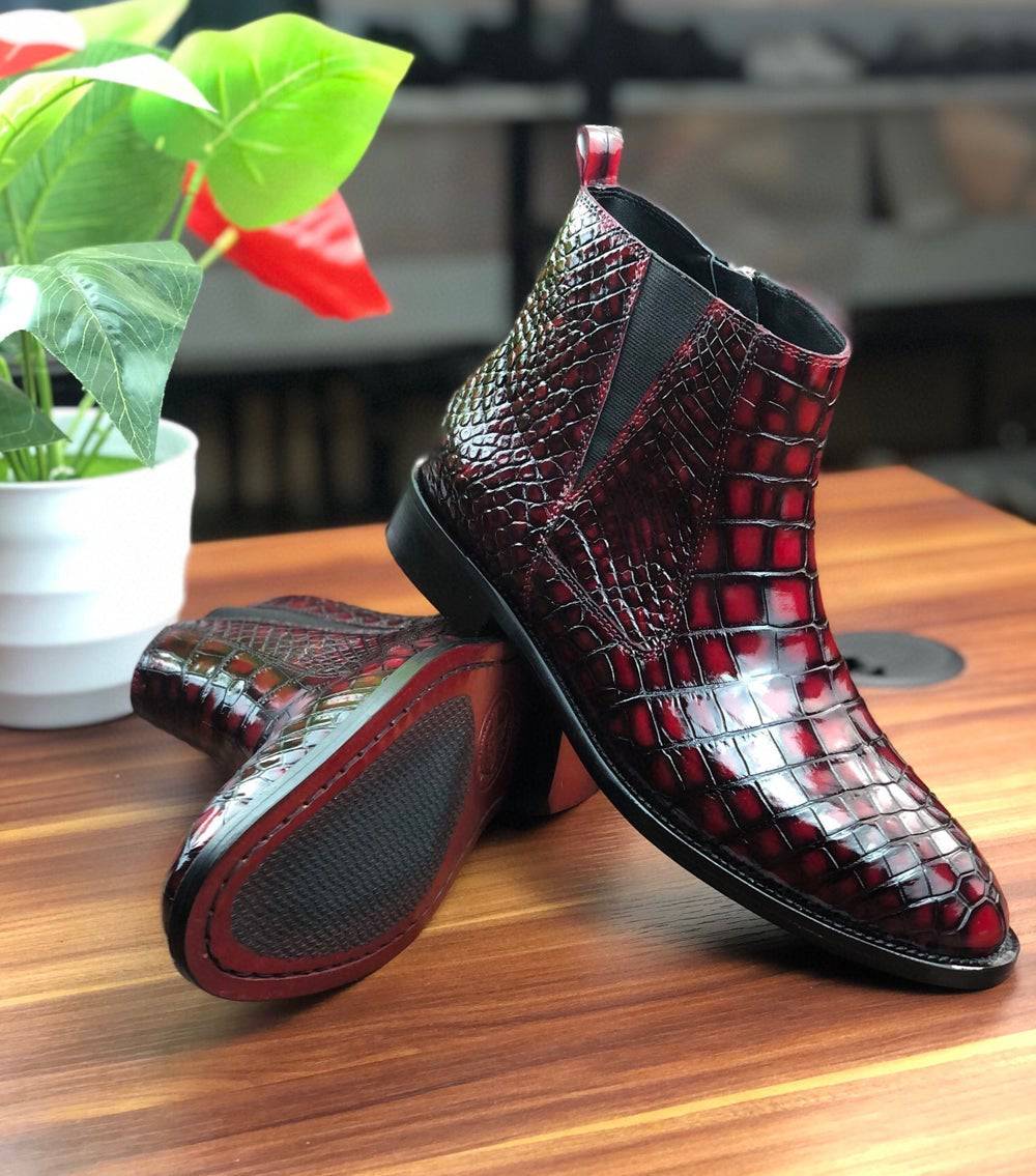 Crocodile Shoes Vintage Wine Red Chelsea Boots