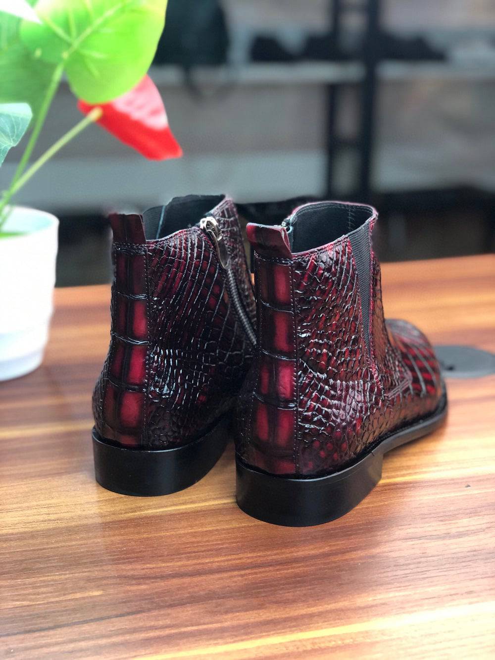 Crocodile Shoes Vintage Wine Red Chelsea Boots