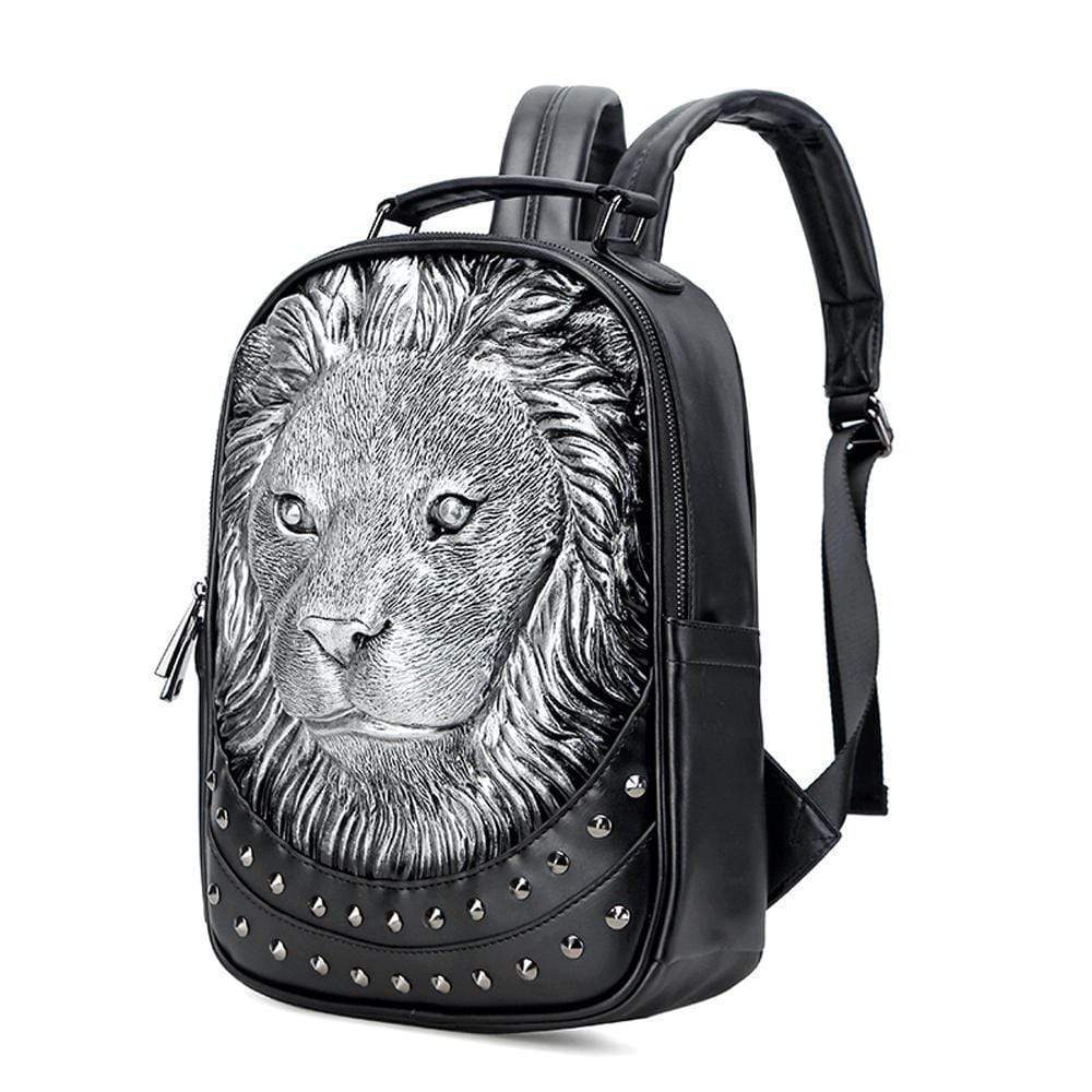 Rossie Viren 3D studded lion backpack, waterproof unisex school and travel handbag with trendy 3D lion design.