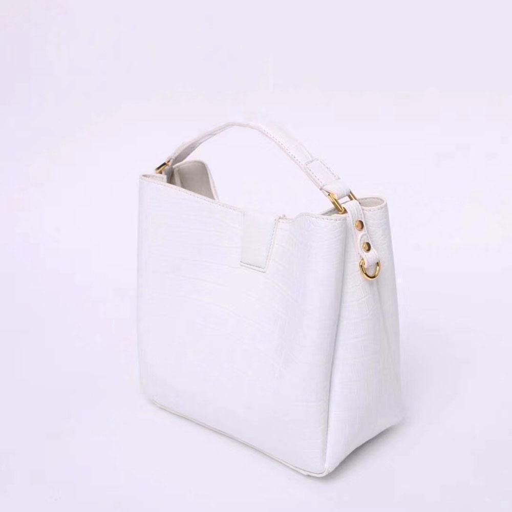 White crocodile leather medium hobo tote purse for women by Rossie Viren, stylish handbag with textured crocodile pattern.