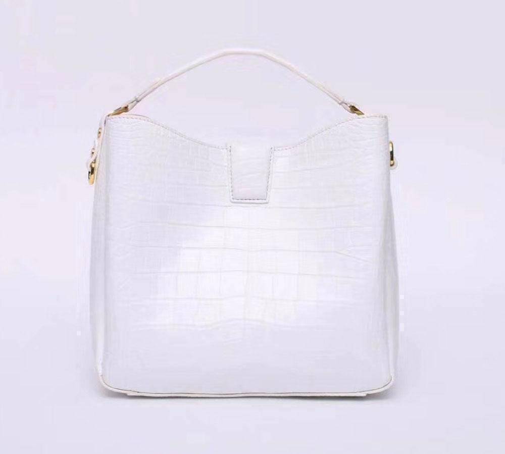 White crocodile leather medium hobo tote purse for women by Rossie Viren, featuring a stylish, textured crocodile pattern.
