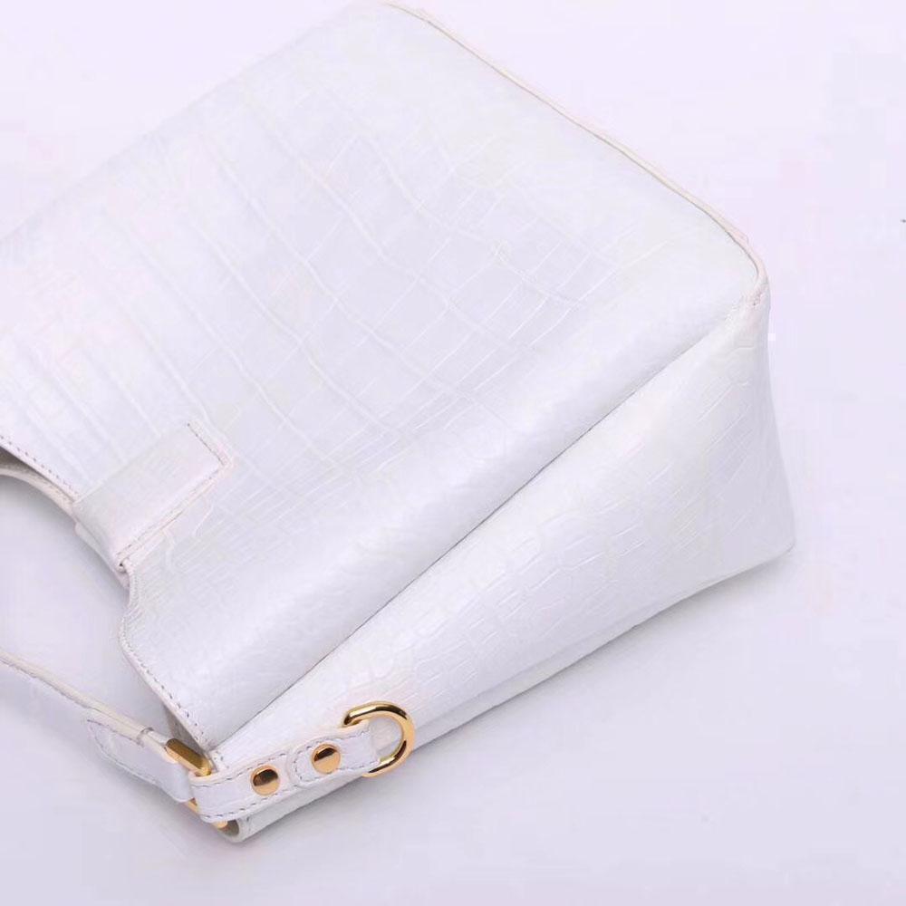 White crocodile leather medium hobo tote purse for women by Rossie Viren, stylish handbag with textured crocodile pattern.