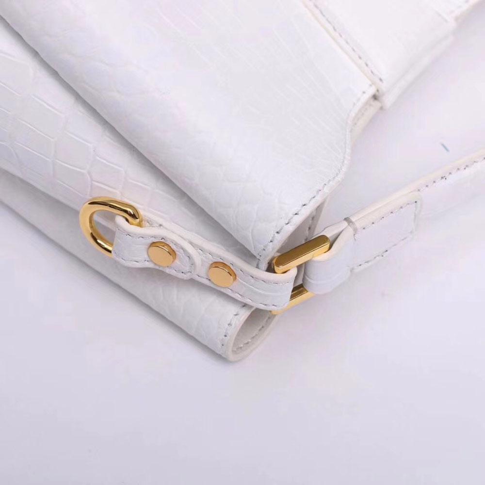 White crocodile leather medium hobo tote purse for women by Rossie Viren, featuring a stylish and textured handbag design.