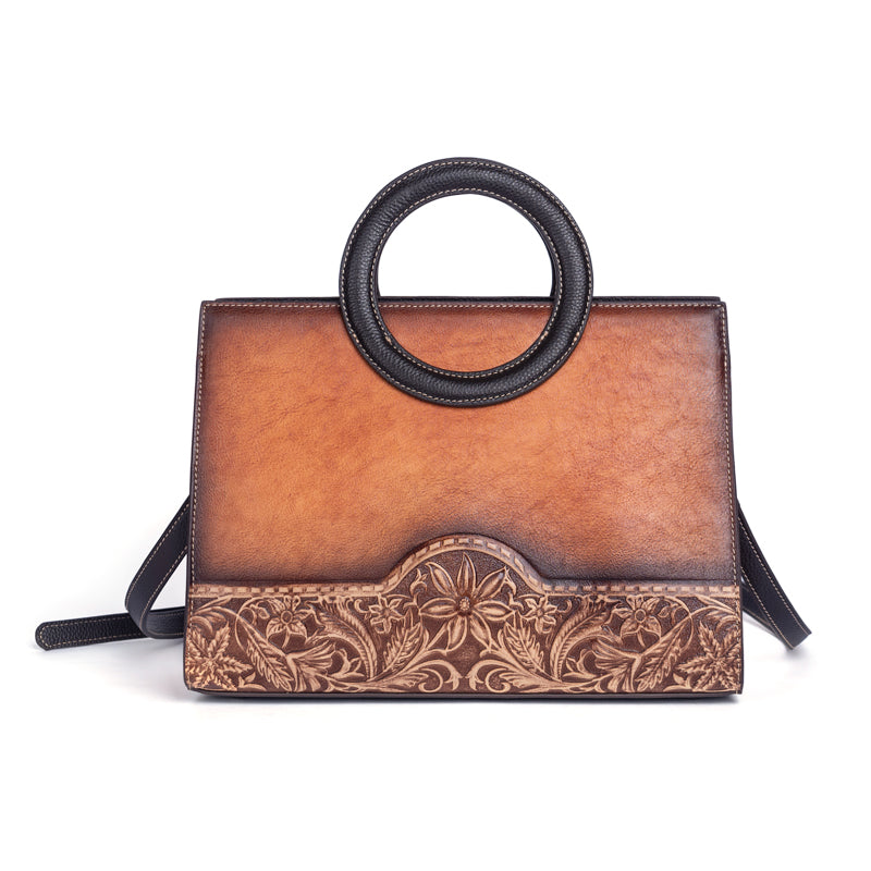 Rossie Viren women's crossbody tote bag with leather circular handle, small handbag with stylish design and compact size.