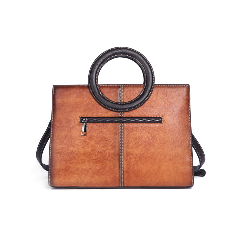 Rossie Viren women's crossbody tote bag with leather circular handle, small handbag with stylish design and compact size.