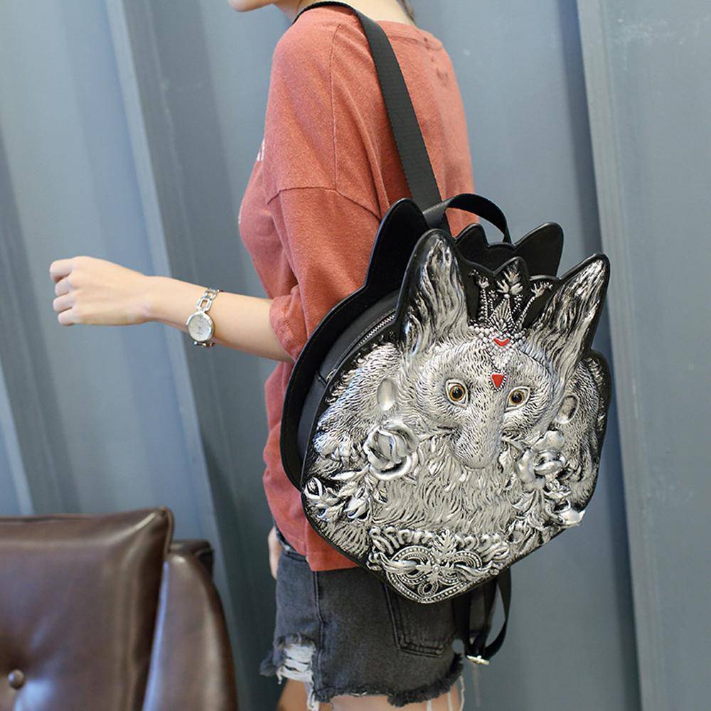 Rossie Viren 3D women's fox-themed casual backpack with fashionable design, suitable for sports, travel, and daily use.
