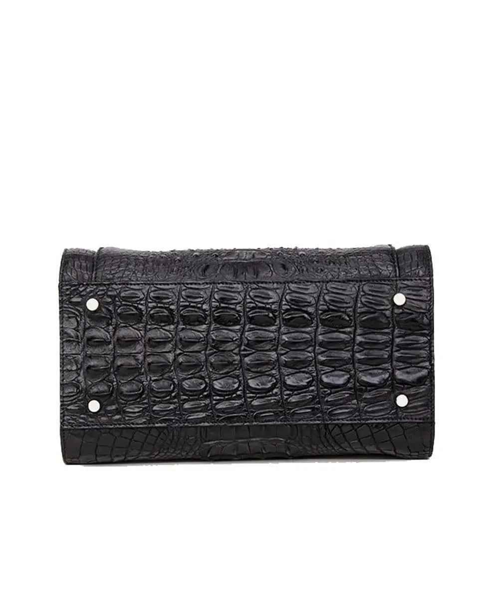 Women's crocodile leather dome satchel handbag by Rossie Viren, featuring a structured design and elegant leather finish.