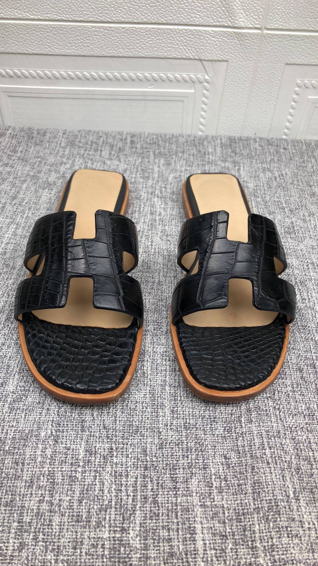 Crocodile Shoes Women's Crocodile Leather Flat Slides