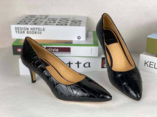 Crocodile Shoes Women's Crocodile Leather  Low Heel Dress Shoes