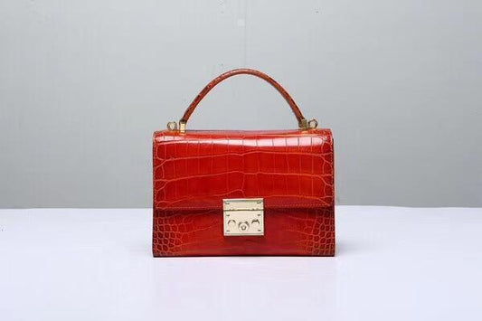 Women's Genuine Crocodile Leather Tote  Top Handle Bags Red