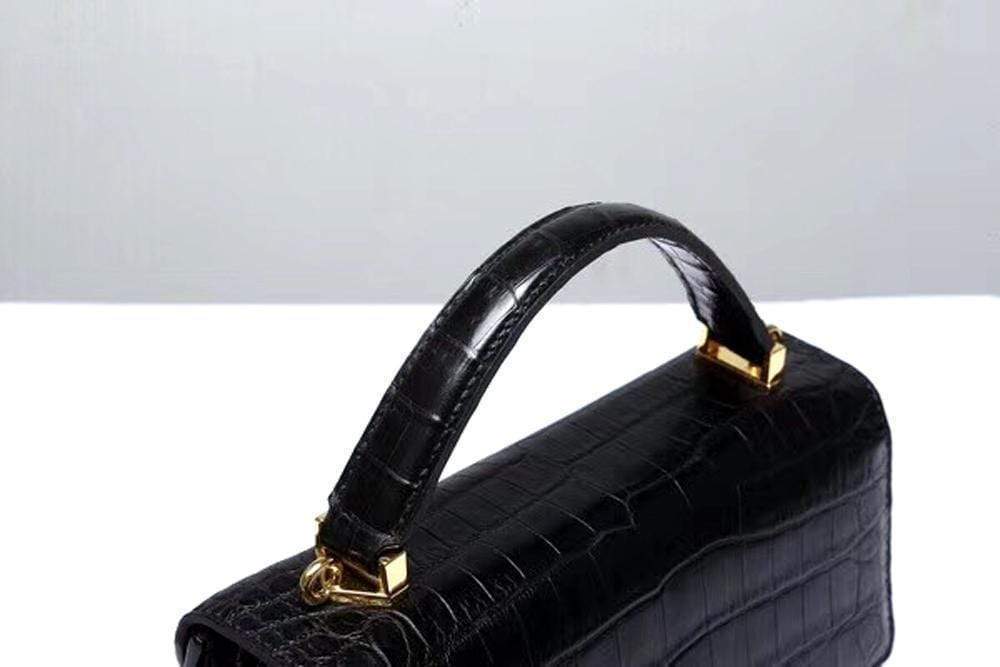 Women's Genuine Crocodile Leather Tote  Top Handle Bags Black