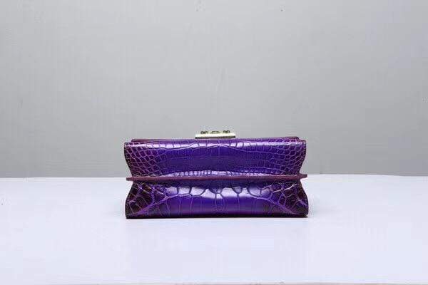 Women's Genuine Crocodile Leather Tote Top Handle Bags Purple