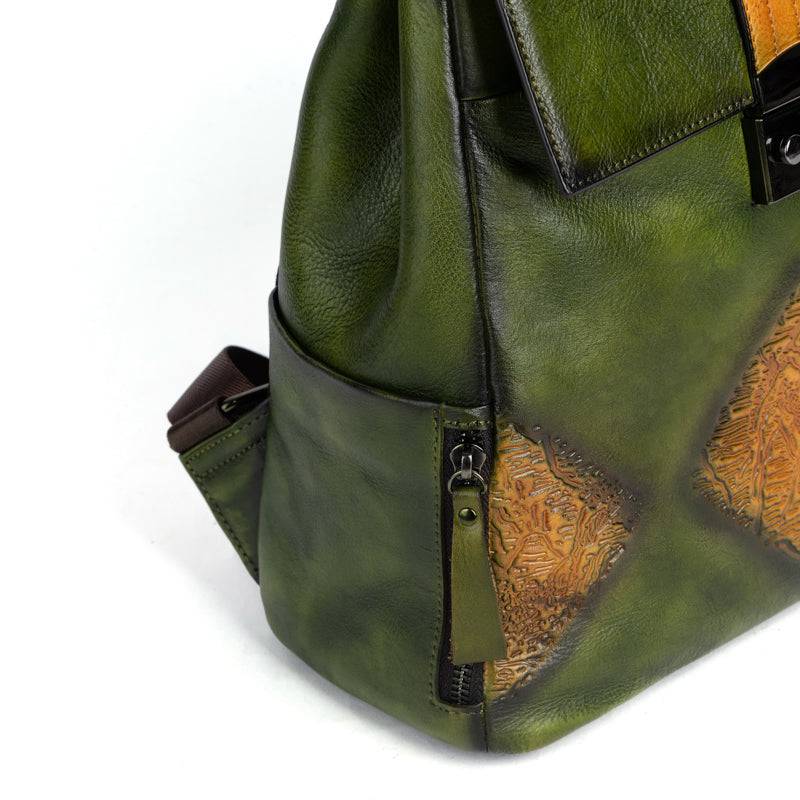 Rossie Viren women's vintage leather backpack and shoulder handle handbag showing its classic design and brown leather finish.