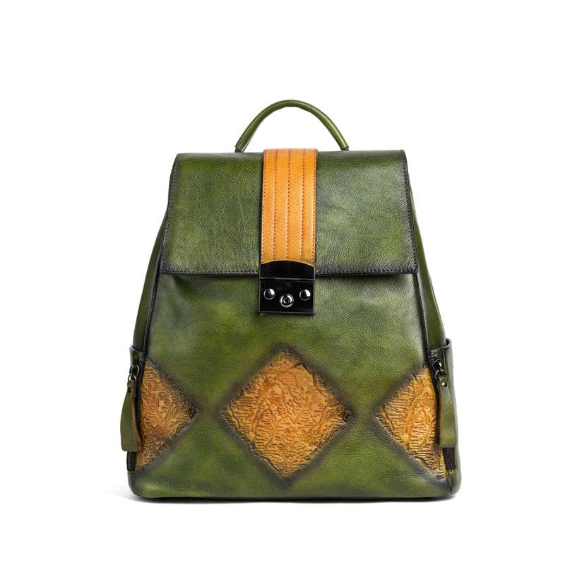 Rossie Viren women's vintage leather backpack handle shoulder bag with top handle and adjustable shoulder strap, stylish and durable.