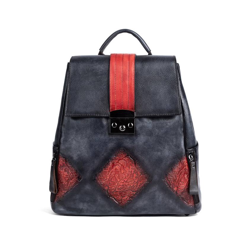 Rossie Viren vintage leather women's backpack with handle and shoulder strap, featuring a classic handbag design.