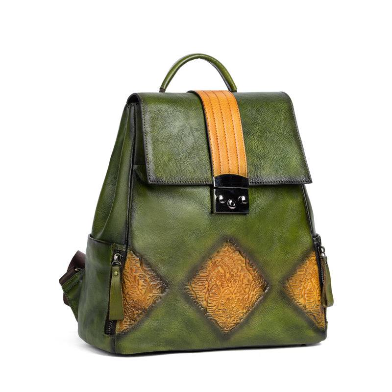 Rossie Viren women's vintage leather backpack with handle and shoulder strap, stylish handbag for everyday use