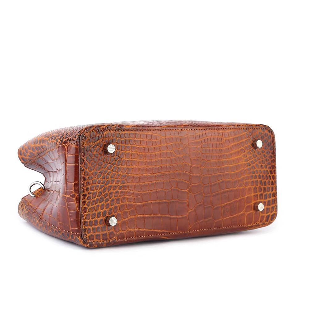 Brown women's mini top handle tote bag by Rossie Viren, stylish handbag with a compact design and top handle for everyday use.