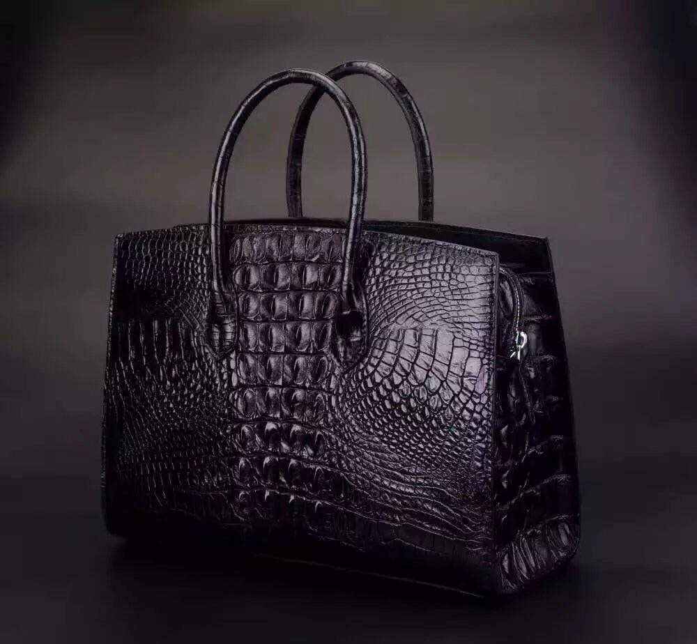 Crocodile Skin Leather Padlock Purse Office  Tote Bags For Women