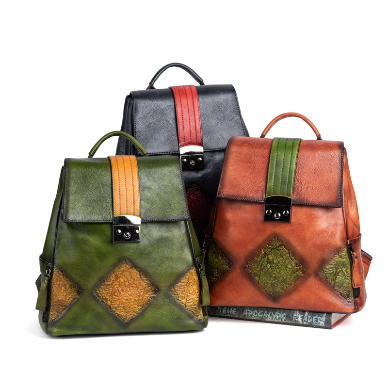 Rossie Viren women's vintage leather backpack and shoulder bag with handle, stylish and functional handbag for women.