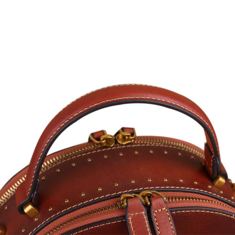 Rossie Viren women's vintage studded mini half-moon top handle crossbody shoulder bag with sleek design and compact size.
