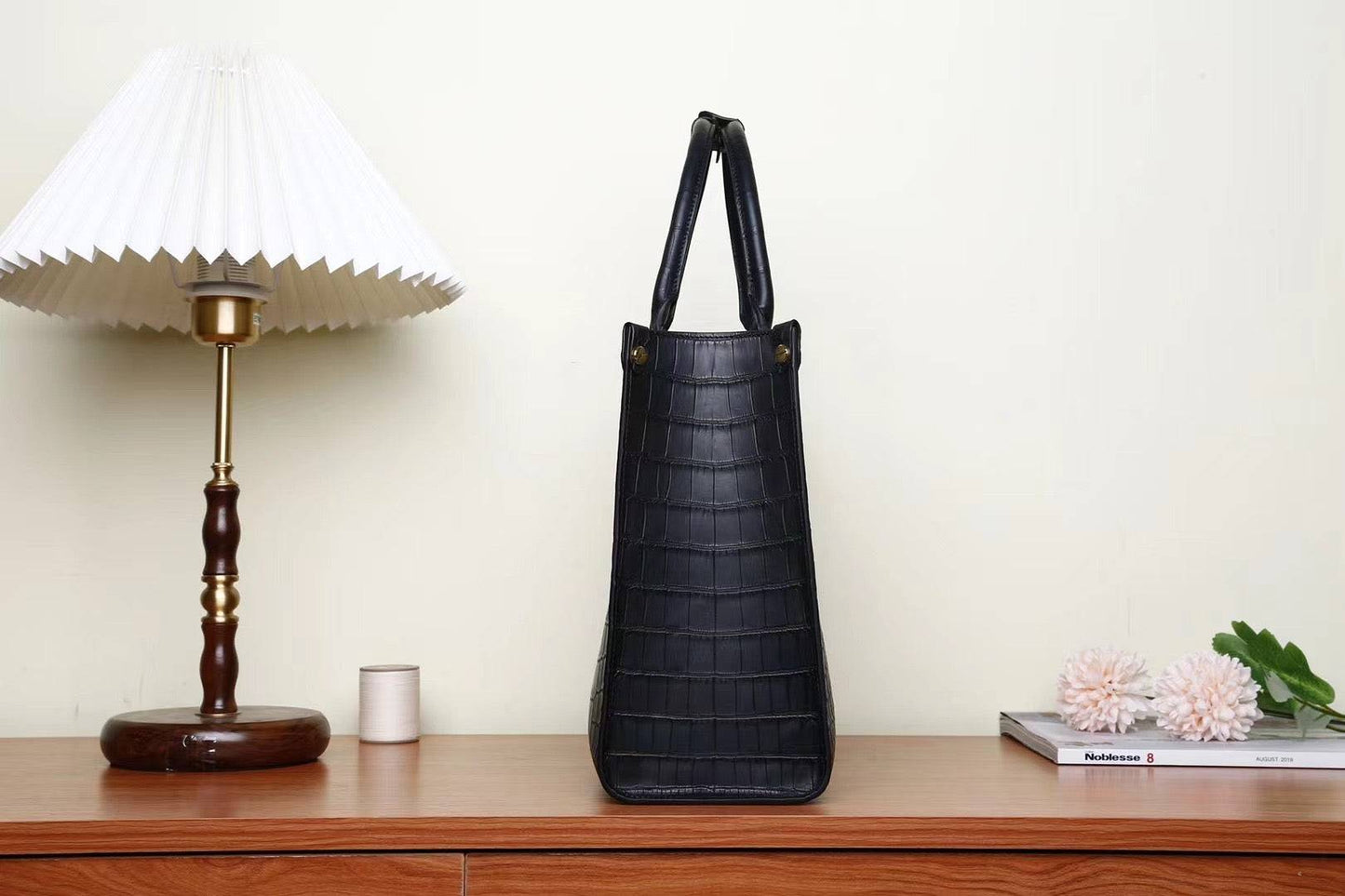 Womens Crocodile Skin Leather Large Shopper Tote Bag