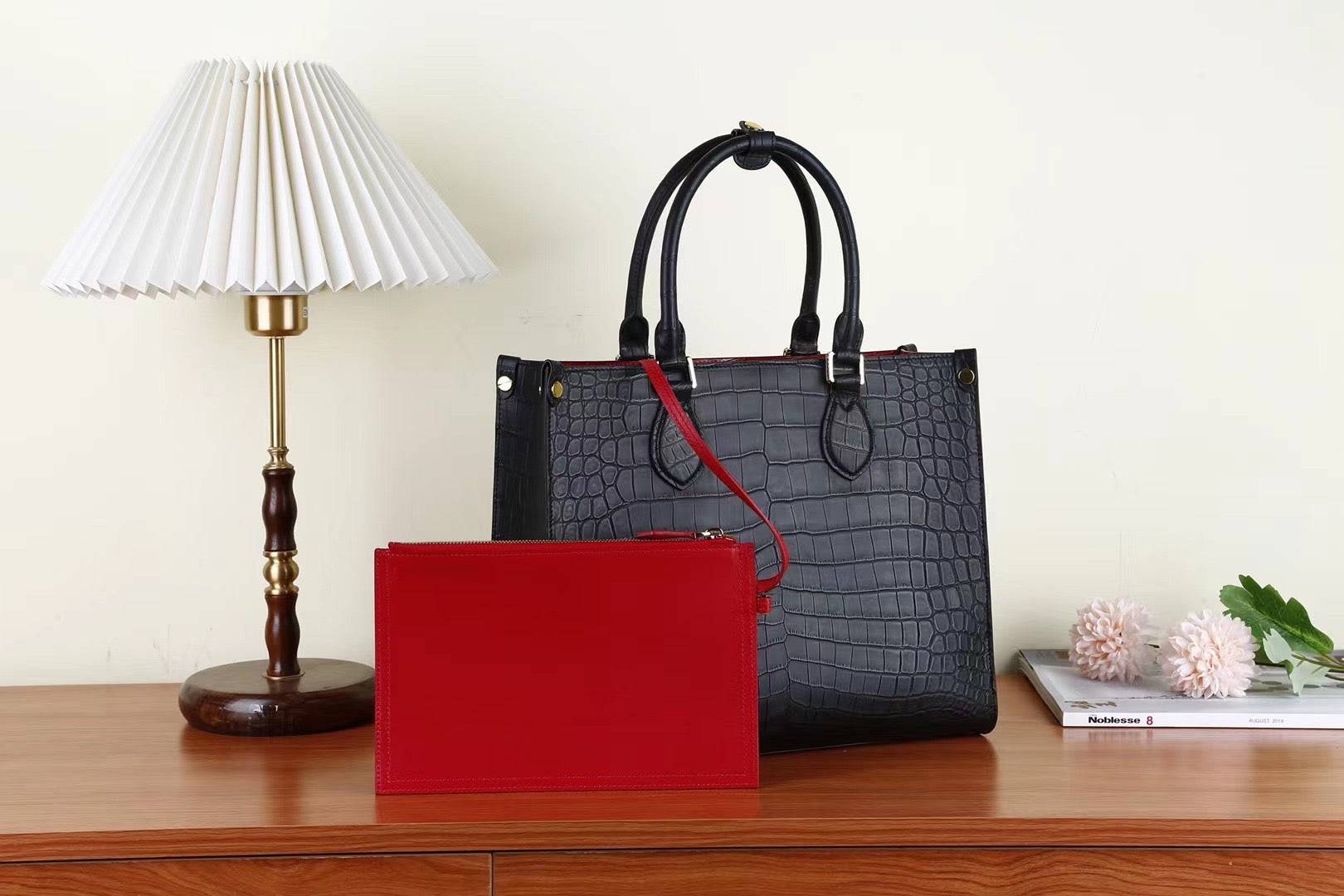 Womens Crocodile Skin Leather Large Shopper Tote Bag